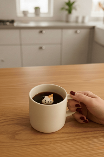 Mithra Life MIT1270 Kedi Figürlü 250 ML Seramik Kupa Bardak