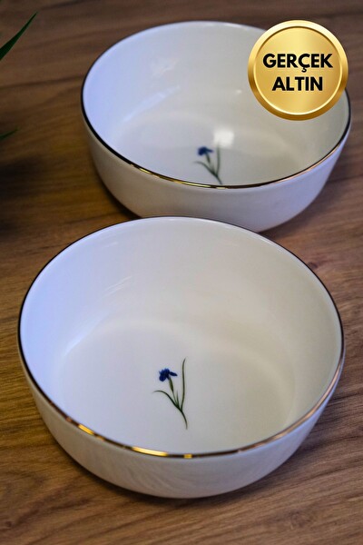 Tabak Evi Porselen Natura İris Altın Yaldızlı Kase 13.50x4 CM - 460 CC - 2 Parça