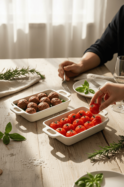 Mithra Life 2'li Kulplu Seramik Beyaz Sosluk Meze Çerez Meyve Sunum Tabağı Kahvaltı Seti MIT1272