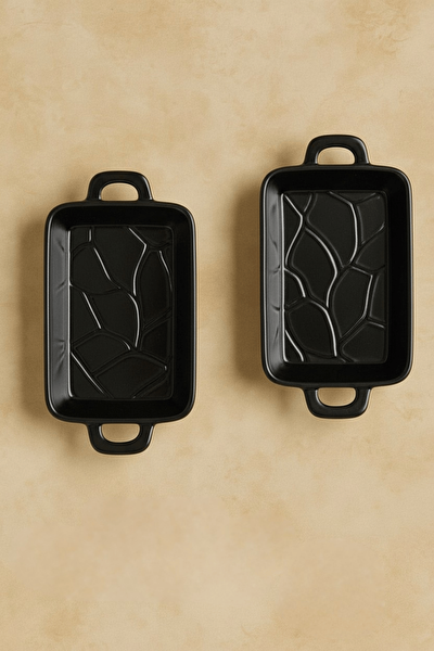 Mithra 2'li Kulplu Seramik Siyah Sosluk Meze Çerez Meyve Sunum Tabağı Kahvaltı Seti MIT1273