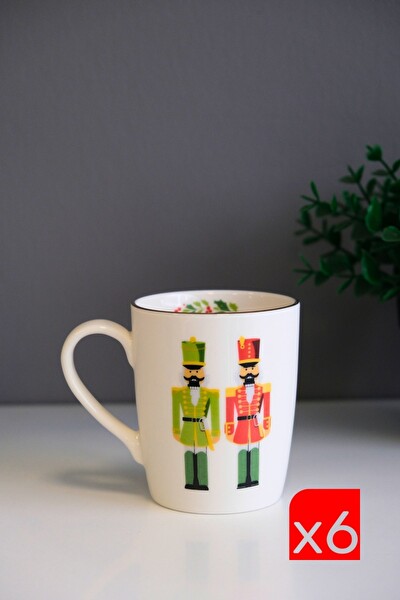 Tabak Evi Porselen Altın Yaldızlı Kurşun Asker Kulplu Mug Kupa Bardak 9 CM - 220 ML - 6 Parça