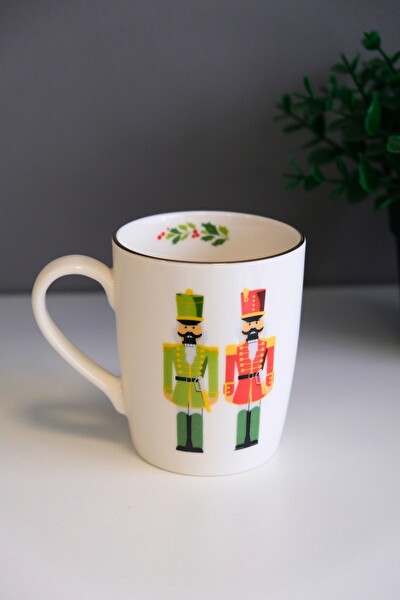 Tabak Evi Porselen Altın Yaldızlı Kurşun Asker Kulplu Mug Kupa Bardak 9 CM - 220 ML - 4 Parça