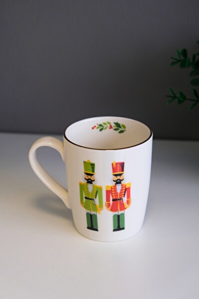 Tabak Evi Porselen Altın Yaldızlı Kurşun Asker Kulplu Mug Kupa Bardak 9 CM - 220 ML - 4 Parça