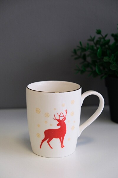 Tabak Evi Porselen Altın Yaldızlı Geyik Kulplu Mug Kupa 9 CM - 220 ML - 2 Parça