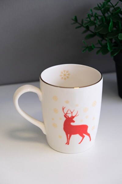 Tabak Evi Porselen Altın Yaldızlı Geyik Kulplu Mug Kupa 9 CM - 220 ML - 2 Parça