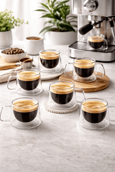 Mithra Life MIT1284 Çift Cidarlı Cam 120 ML Kahve Espresso Bardağı - 6 Parça