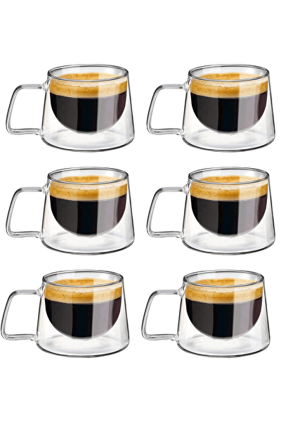 Mithra Life MIT1284 Çift Cidarlı Cam 120 ML Kahve Espresso Bardağı - 6 Parça
