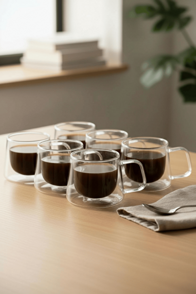 Mithra Life MIT1284 Çift Cidarlı Cam 120 ML Kahve Espresso Bardağı - 6 Parça
