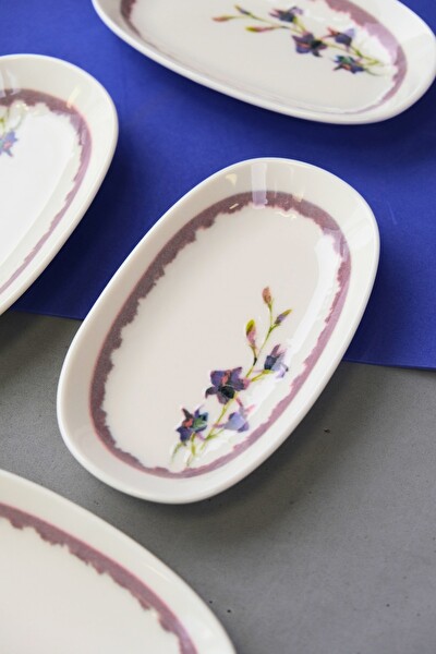 Tabak Evi Porselen Morden Oval Kayık Tabak 15x8.5x2 CM 4 Parça