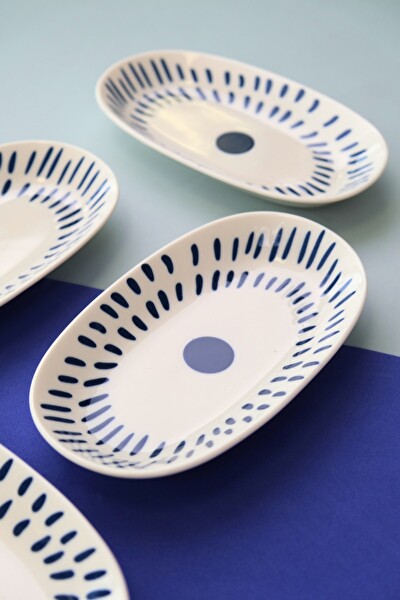 Tabak Evi Porselen Spotty Oval Kayık Tabak 19x11x2.50 CM - 4 Parça