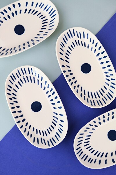 Tabak Evi Porselen Spotty Oval Kayık Tabak 19x11x2.50 CM - 4 Parça