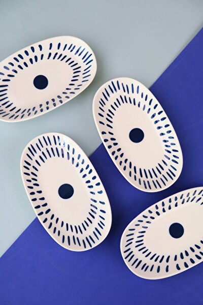 Tabak Evi Porselen Spotty Oval Kayık Tabak 19x11x2.50 CM - 4 Parça