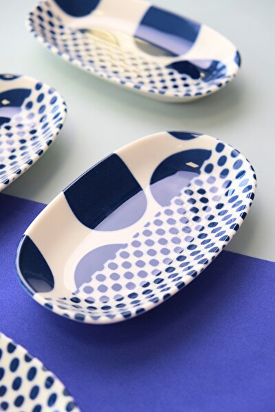 Tabak Evi Porselen Spotty Oval Kayık Tabak 15x8.5x2 CM - 4 Parça