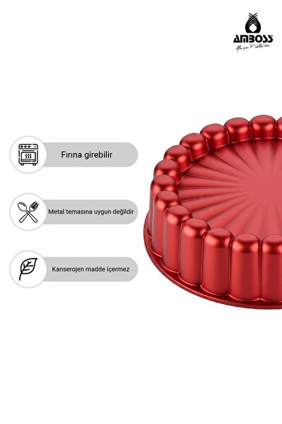 Amboss Ametist 26 CM Döküm Tart-Kek Kalıbı Kırmızı