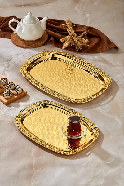 Cooker CKR3567 2'li Metal Oval Gold 49x30 CM Ve 37x23 CM Sunum Tepsisi