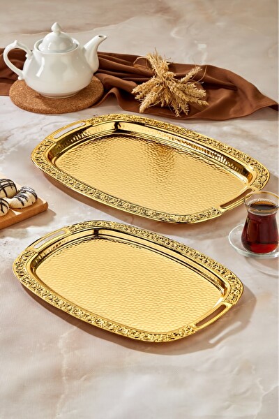Cooker CKR3567 2'li Metal Oval Gold 49x30 CM Ve 37x23 CM Sunum Tepsisi