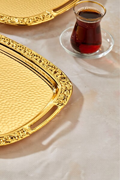 Cooker CKR3567 2'li Metal Oval Gold 49x30 CM Ve 37x23 CM Sunum Tepsisi