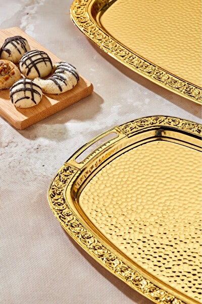 Cooker CKR3567 2'li Metal Oval Gold 49x30 CM Ve 37x23 CM Sunum Tepsisi
