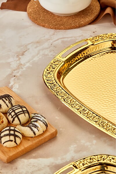 Cooker CKR3567 2'li Metal Oval Gold 49x30 CM Ve 37x23 CM Sunum Tepsisi