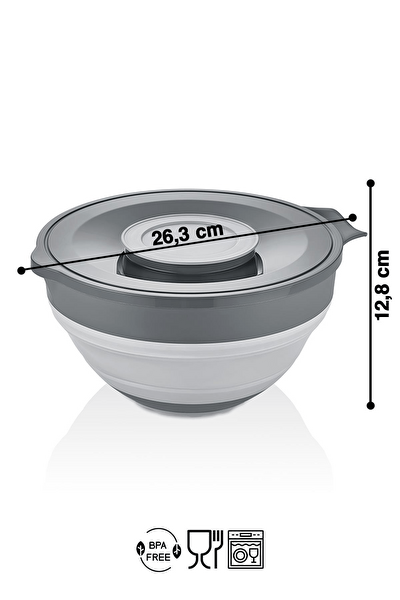 Mithra Life MIT1285 Katlanabilir Silikon Gri 3.25 LT Saklama Kabı