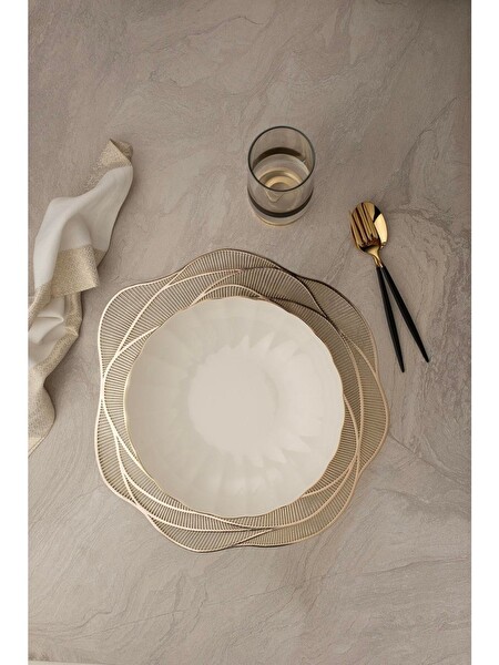 Kütahya Porselen Bone Luz Altın File Çorba Kasesi 15 CM - 6 Parça