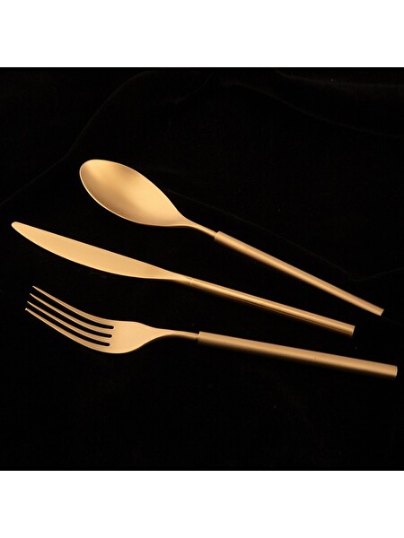 Jumbo 6000 Roller 12 Kişilik 84 Parça Mat Altın Çatal Kaşık Bıçak Takımı