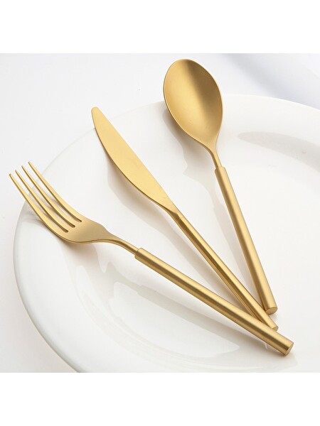 Jumbo 6000 Roller 12 Kişilik 84 Parça Mat Altın Çatal Kaşık Bıçak Takımı