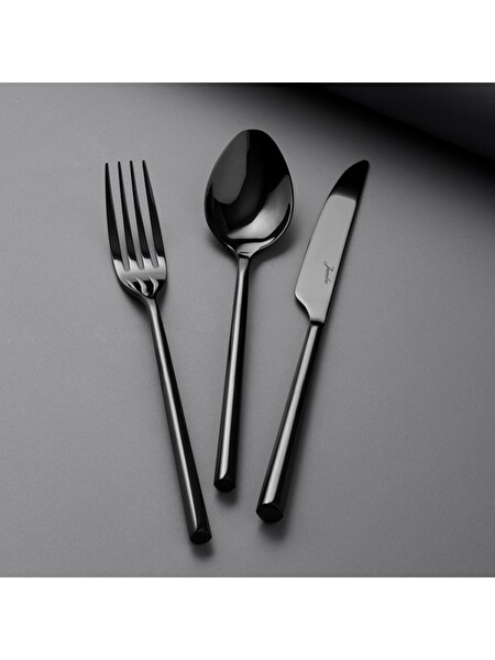 Jumbo Titanyum Siyah 12 Kişilik 84 Parça Çatal Kaşık Bıçak Takımı 1001