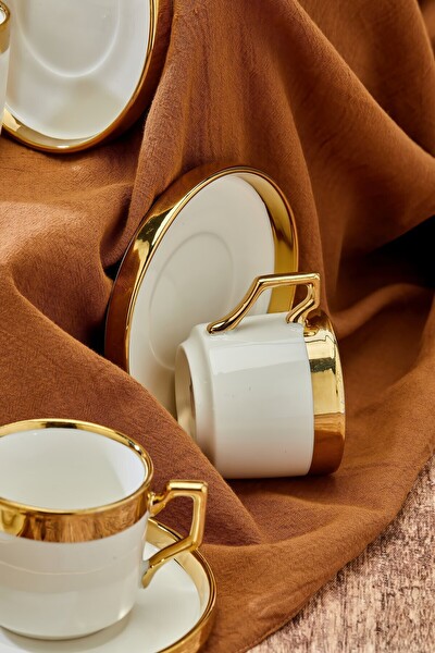 Cooker CKR3523 Gold Yaldızlı 6 Kişilik 220 ML Porselen Çay ve Kahve Fincan Takımı