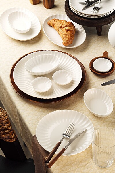 Kütahya Porselen Bone Luz Form Kahvaltı Takımı Krem Filesiz 6 Kişilik 18 Parça