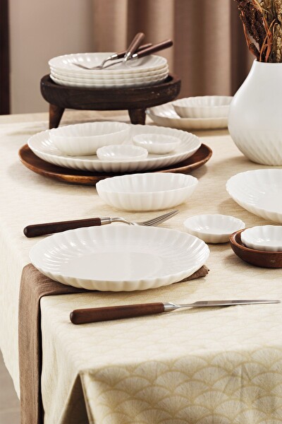 Kütahya Porselen Bone Luz Form Kahvaltı Takımı Krem Filesiz 6 Kişilik 18 Parça