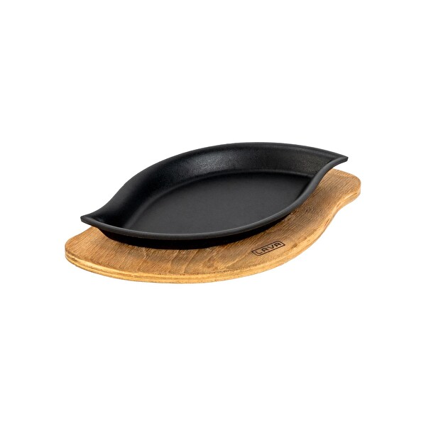 Lava Döküm Dikdörtgen Servis Tabağı ve Ahşap Altlığı Ölçü 15x26 CM