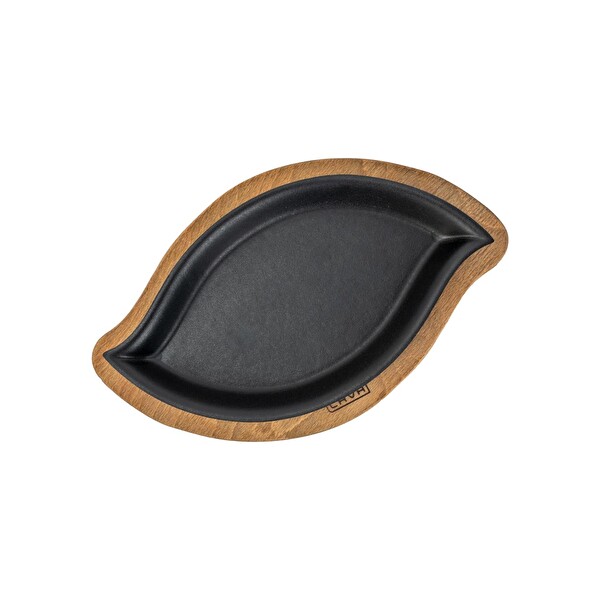 Lava Döküm Dikdörtgen Servis Tabağı ve Ahşap Altlığı Ölçü 15x26 CM