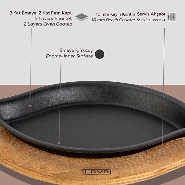 Lava Döküm Dikdörtgen Servis Tabağı ve Ahşap Altlığı Ölçü 15x26 CM