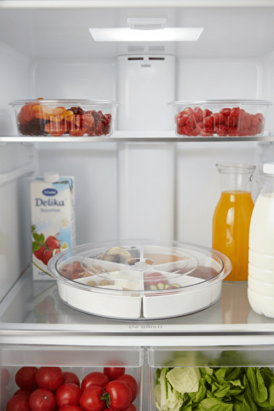 Mithra Life 360 Derece Döner Kapaklı 6 Bölmeli Beyaz Kahvaltı Sunum Saklama Tabağı Kabı MIT1289