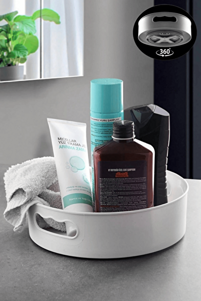Mithra Life 360 Derece Döner Beyaz Banyo Mutfak Düzenleyici Organizer Toparlayıcı Tepsi MIT1286