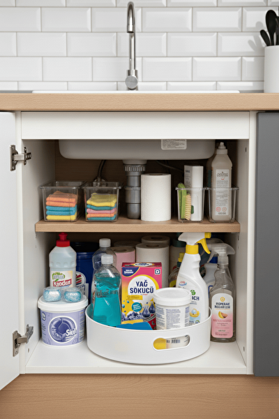 Mithra Life 360 Derece Döner Beyaz Banyo Mutfak Düzenleyici Organizer Toparlayıcı Tepsi MIT1286