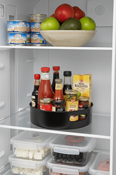 Mithra Life 360 Derece Döner Siyah Banyo Mutfak Düzenleyici Organizer Toparlayıcı Tepsi MIT1288