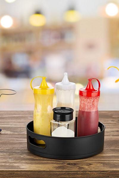 Mithra Life 360 Derece Döner Siyah Banyo Mutfak Düzenleyici Organizer Toparlayıcı Tepsi MIT1288