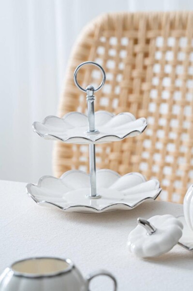 Acar Betty Silver Standlı Mini Pasta Ve Kahve Fincan Takımı 2 Kişilik - 7 Parça KAI-07647