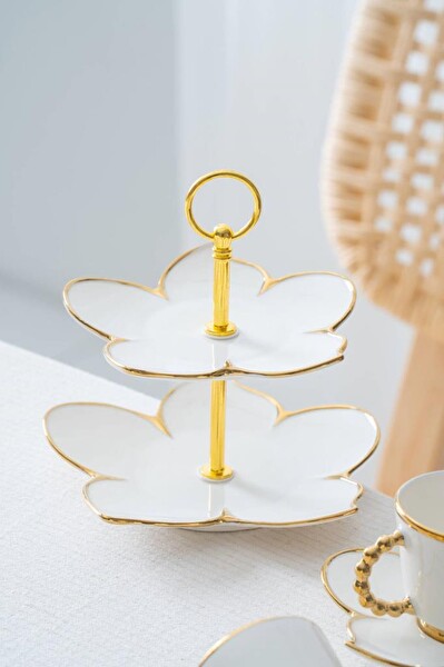 Acar Joyce Gold Standlı Mini Pasta Ve Kahve Fincan Takımı 5 Parça 2 Kişilik KAI-07648