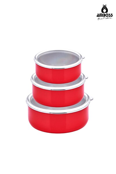 Amboss Crispella 14-16-18 CM Emaye Saklama Kabı Seti - Kırmızı 6 Parça