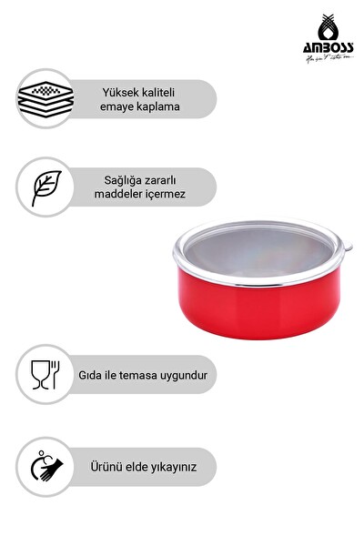 Amboss Crispella 14-16-18 CM Emaye Saklama Kabı Seti - Kırmızı 6 Parça