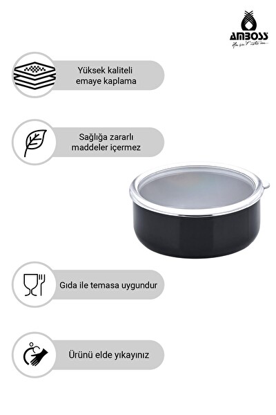 Amboss Crispella 14-16-18 CM Emaye Saklama Kabı Seti - Siyah 6 Parça