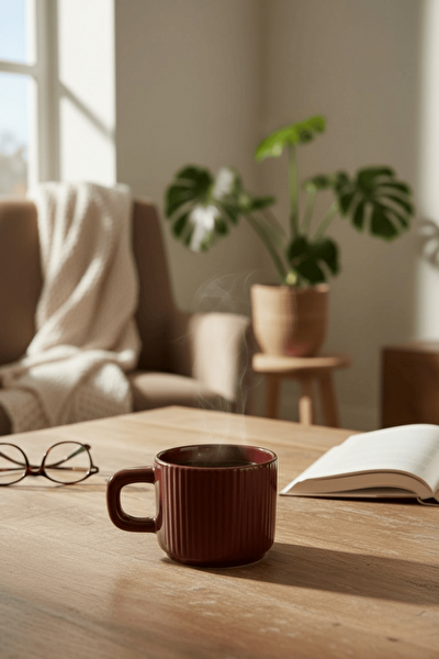 Mithra Life El Yapımı 260 ML Bordo Parlak Seramik Mug Çay Kahve Kupası MIT1303