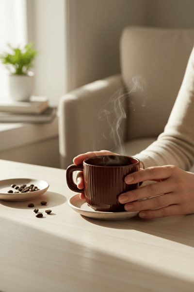 Mithra Life El Yapımı 260 ML Bordo Parlak Seramik Mug Çay Kahve Kupası MIT1303