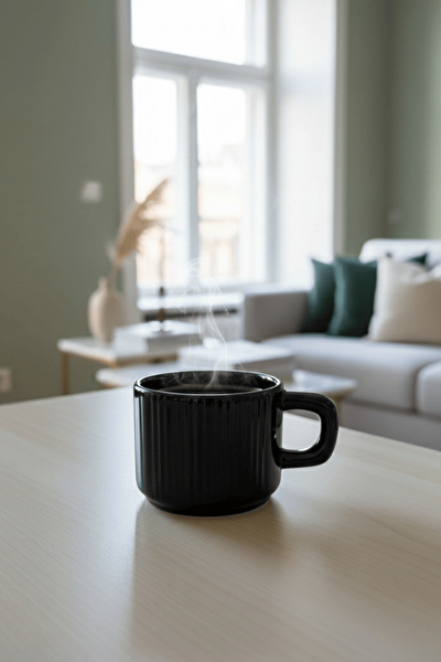 Mithra Life El Yapımı 260 ml Siyah Parlak Seramik Mug Çay Kahve Kupası MIT1301