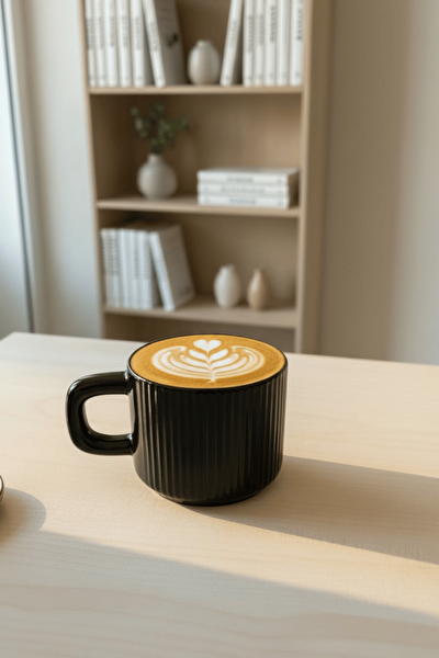 Mithra Life El Yapımı 260 ml Siyah Parlak Seramik Mug Çay Kahve Kupası MIT1301