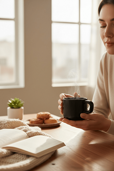 Mithra Life El Yapımı 260 ml Siyah Parlak Seramik Mug Çay Kahve Kupası MIT1301