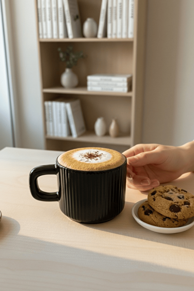 Mithra Life El Yapımı 260 ml Siyah Parlak Seramik Mug Çay Kahve Kupası MIT1301